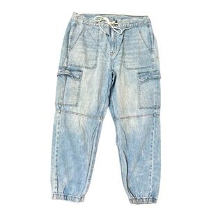 American Eagle Outfitters Light Wash Denim Cargo Jogger Pants Women's Size 16
